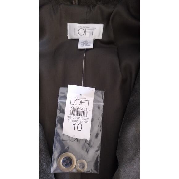 Ann Taylor Loft Suede Jacket with Slit Pockets, Dark Olive, Sz 10 NWT - Picture 4 of 6